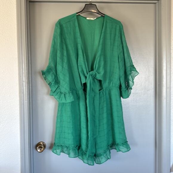 Mi Ami Green Lined Babydoll Bare Midriff Romper Ruffles Lace Short Sleeves sz 3X - Picture 1 of 8